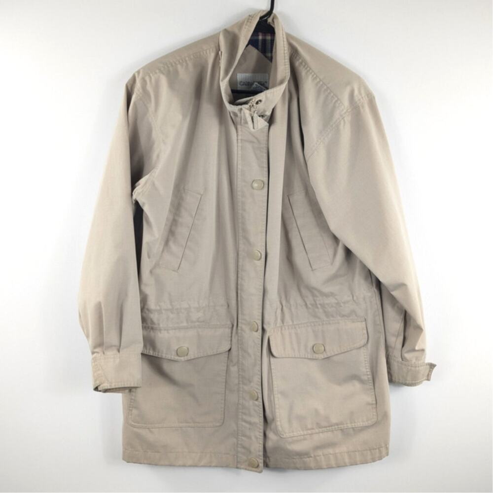 Cabin Creek Small Field Jacket Plaid Lined Utility Coat Khaki Womens